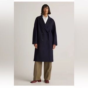 Quince NWT Women’s Italian Wool Double-Breasted Slouch Coat Cadet Navy Small